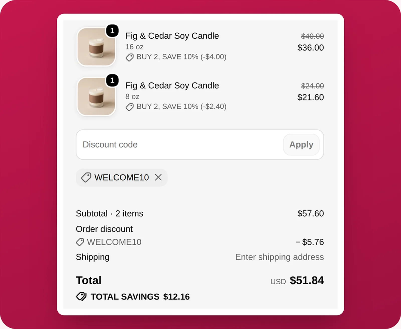 Checkout with an offer and a discount code applied together