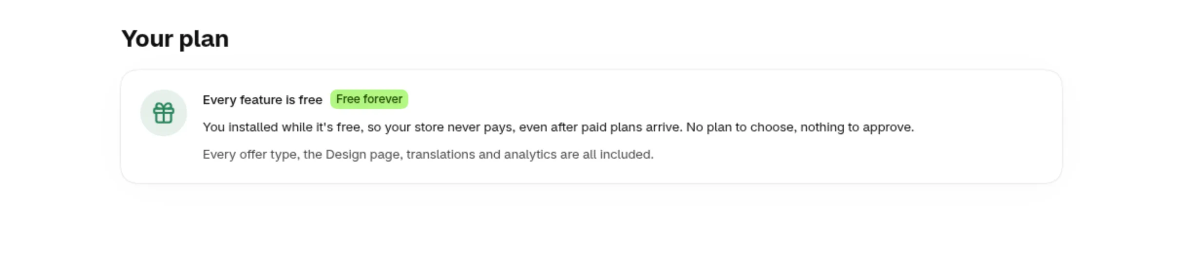The Your plan card in Happy Bundle: Every feature is free, Free forever